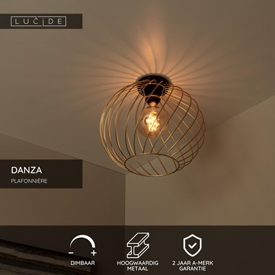 Lucide DANZA - Plafonnière - Ø 40 cm - 1xE27 - Mat Goud / Messing
